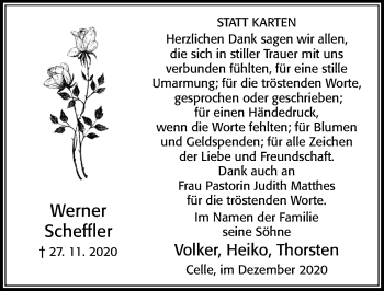 Traueranzeige von Werner Scheffler von Cellesche Zeitung