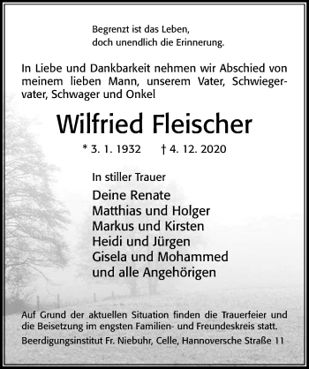 Traueranzeige von Wilfried Fleischer von Cellesche Zeitung