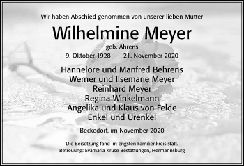 Traueranzeige von Wilhelmine Meyer von Cellesche Zeitung