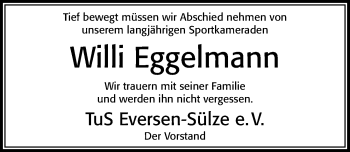 Traueranzeige von Willi Eggelmann von Cellesche Zeitung