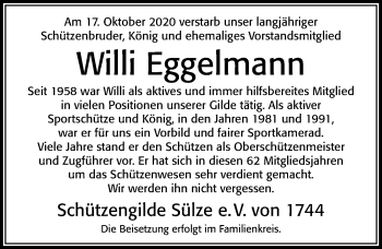 Traueranzeige von Willi Eggelmann von Cellesche Zeitung