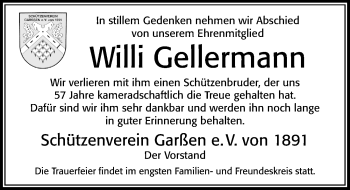 Traueranzeige von Willi Gellermann von Cellesche Zeitung