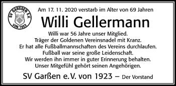 Traueranzeige von Willi Gellermann von Cellesche Zeitung