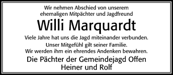 Traueranzeige von Willi Marquardt von Cellesche Zeitung