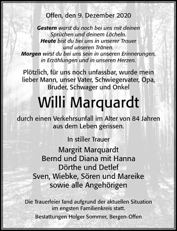 Traueranzeige von Willi Marquardt von Cellesche Zeitung