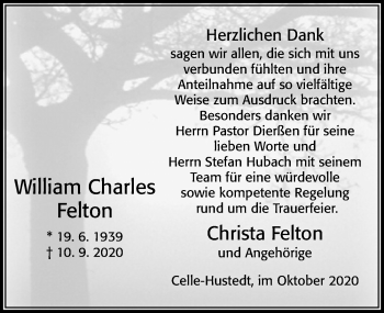 Traueranzeige von William Charles Felton von Cellesche Zeitung