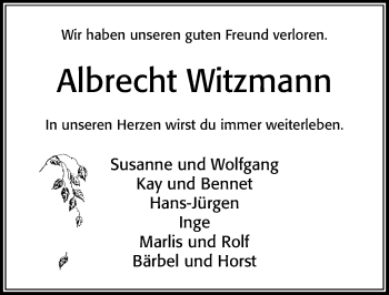 Traueranzeige von Albrecht Witzmann von Cellesche Zeitung