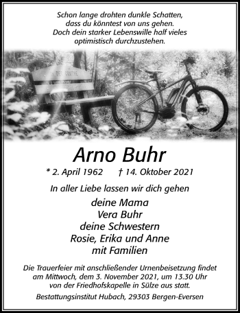 Traueranzeige von Arno Buhr von Cellesche Zeitung