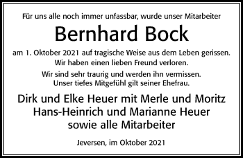 Traueranzeige von Bernhard Bock von Cellesche Zeitung