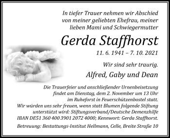 Traueranzeige von Gerda Staffhorst von Cellesche Zeitung