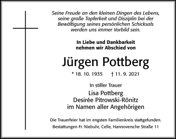 Traueranzeige von Jürgen Pottberg von Cellesche Zeitung