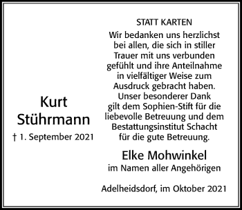 Traueranzeige von Kurt Stührmann von Cellesche Zeitung