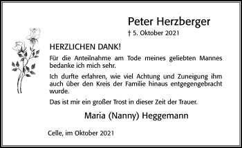 Traueranzeige von Peter Herzberger von Cellesche Zeitung