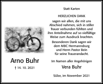 Traueranzeige von Arno Buhr von Cellesche Zeitung
