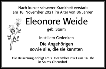 Traueranzeige von Eleonore Weide von Cellesche Zeitung