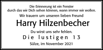 Traueranzeige von Harry Hilzenbecher von Cellesche Zeitung