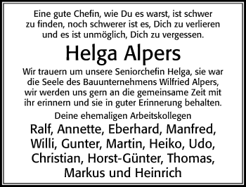 Traueranzeige von Helga Alpers von Cellesche Zeitung