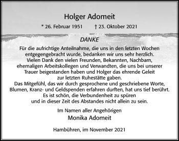 Traueranzeige von Holger Adomeit von Cellesche Zeitung