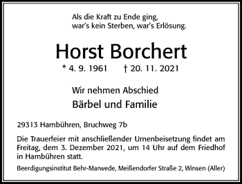 Traueranzeige von Horst Borchert von Cellesche Zeitung