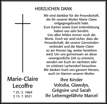 Traueranzeige von Ihr Marie-Claire Lecoffre von Cellesche Zeitung
