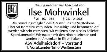 Traueranzeige von Ilse Mohwinkel von Cellesche Zeitung