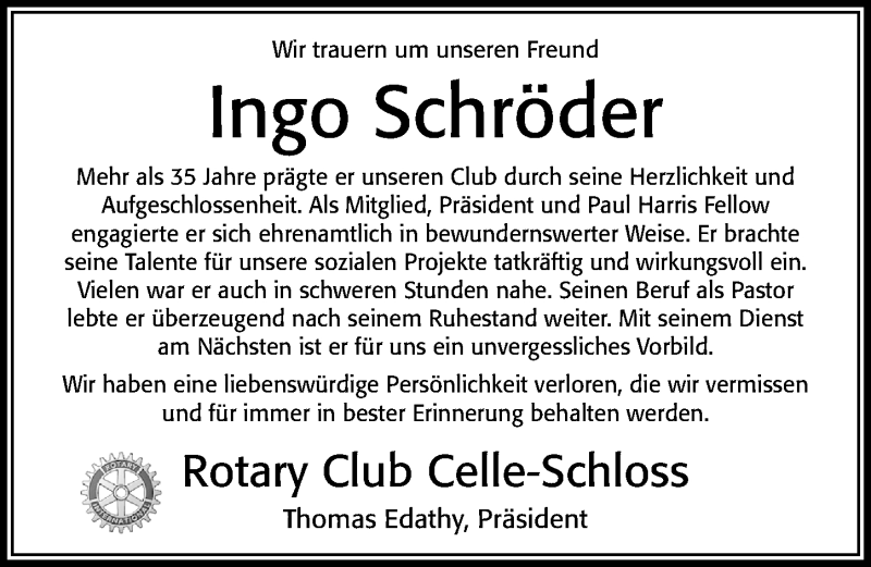 Traueranzeige für Ingo Schröder vom 27.11.2021 aus Cellesche Zeitung