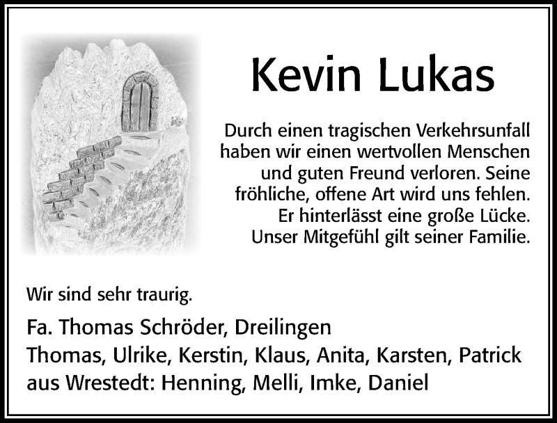  Traueranzeige für Kevin Lukas vom 13.11.2021 aus Cellesche Zeitung