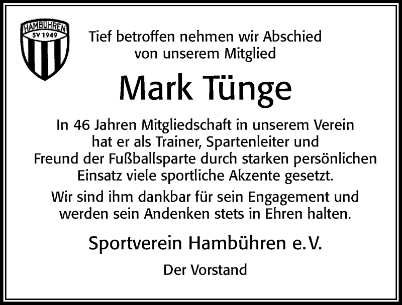  Traueranzeige für Mark Tünge vom 03.11.2021 aus Cellesche Zeitung
