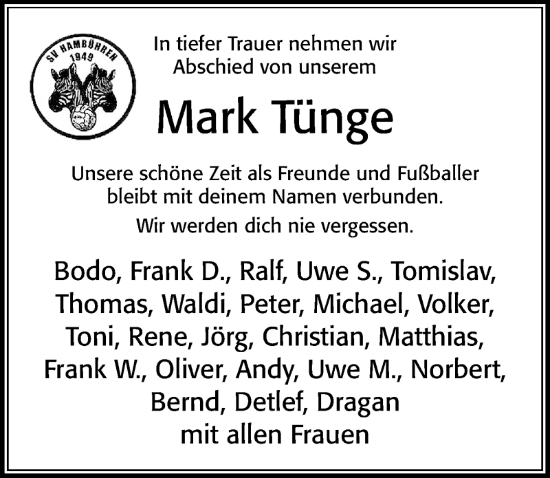  Traueranzeige für Mark Tünge vom 13.11.2021 aus Cellesche Zeitung