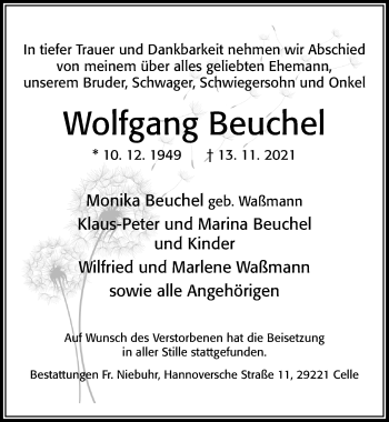 Traueranzeige von Wolfgang Beuchel von Cellesche Zeitung