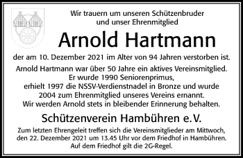 Traueranzeige von Arnold Hartmann von Cellesche Zeitung