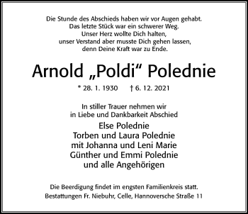Traueranzeige von Arnold  Polednie von Cellesche Zeitung