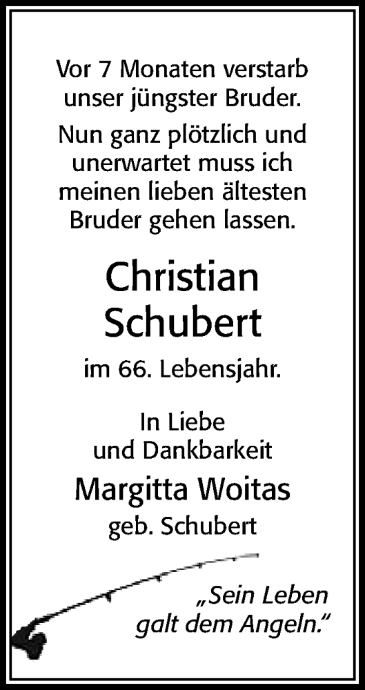  Traueranzeige für Christian Schubert vom 31.12.2021 aus Cellesche Zeitung