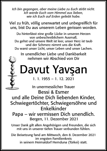 Traueranzeige von Davut Yavsan von Cellesche Zeitung