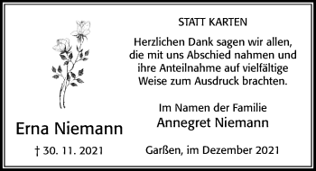 Traueranzeige von Erna Niemann von Cellesche Zeitung