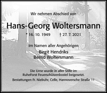 Traueranzeige von Hans-Georg Woltersmann von Cellesche Zeitung