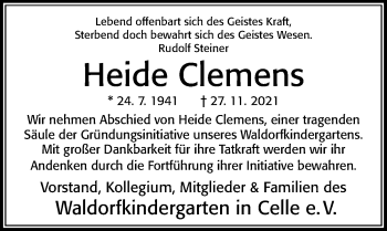 Traueranzeige von Heide Clemens von Cellesche Zeitung