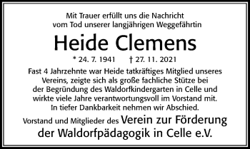 Traueranzeige von Heide Clemens von Cellesche Zeitung