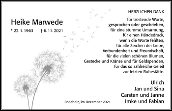 Traueranzeige von Heike Marwede von Cellesche Zeitung
