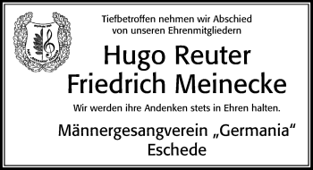 Traueranzeige von Hugo Reuter Reuter von Cellesche Zeitung