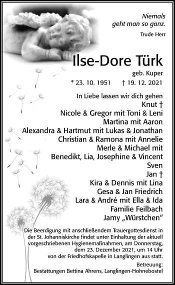 Traueranzeige von Ilse-Dore Türk von Cellesche Zeitung