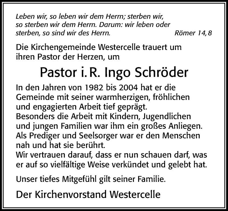  Traueranzeige für Ingo Schröder vom 02.12.2021 aus Cellesche Zeitung