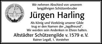 Traueranzeige von Jürgen Harling von Cellesche Zeitung