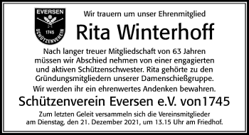 Traueranzeige von Rita Winterhoff von Cellesche Zeitung