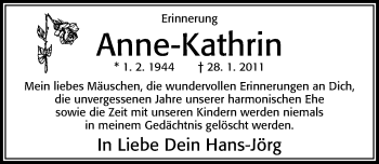 Traueranzeige von Anne-Kathrin  von Cellesche Zeitung
