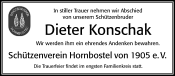 Traueranzeige von Dieter Konschak von Cellesche Zeitung