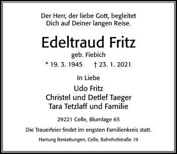 Traueranzeige von Edeltraud Fritz von Cellesche Zeitung