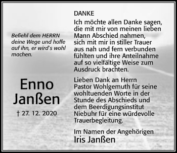Traueranzeige von Enno Janßen von Cellesche Zeitung