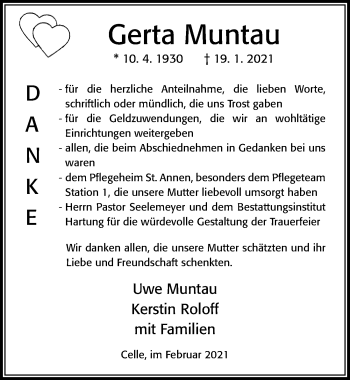 Traueranzeige von Gerta Muntau von Cellesche Zeitung
