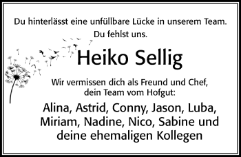 Traueranzeige von Heiko Sellig von Cellesche Zeitung